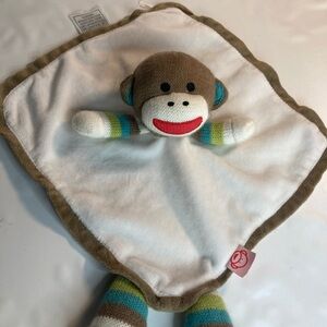 Baby Starters Sock Monkey Lovey Plush Security Blanket Rattle Toy  12x12 White
